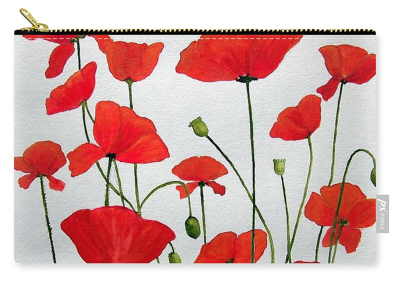 Red Carry-all Pouch featuring the painting Litter of Poppies by Jackie Mueller-Jones