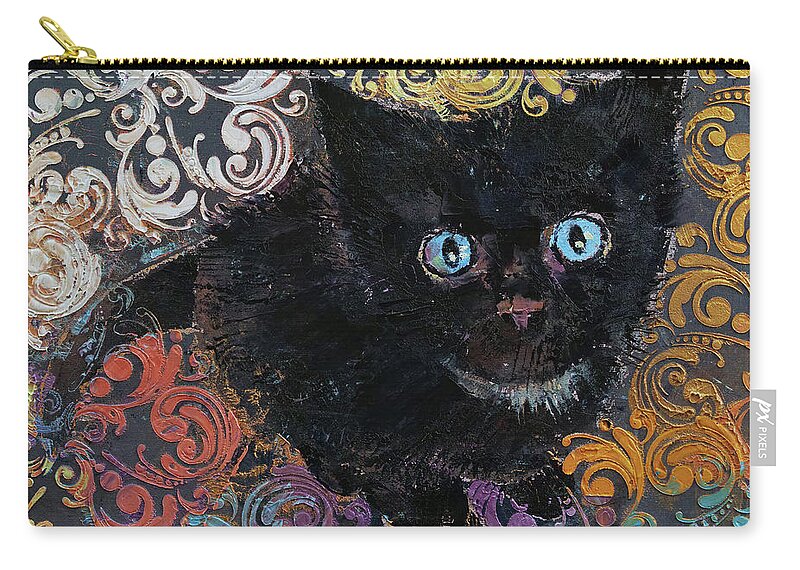 Halloween Zip Pouch featuring the painting Little Black Kitten by Michael Creese