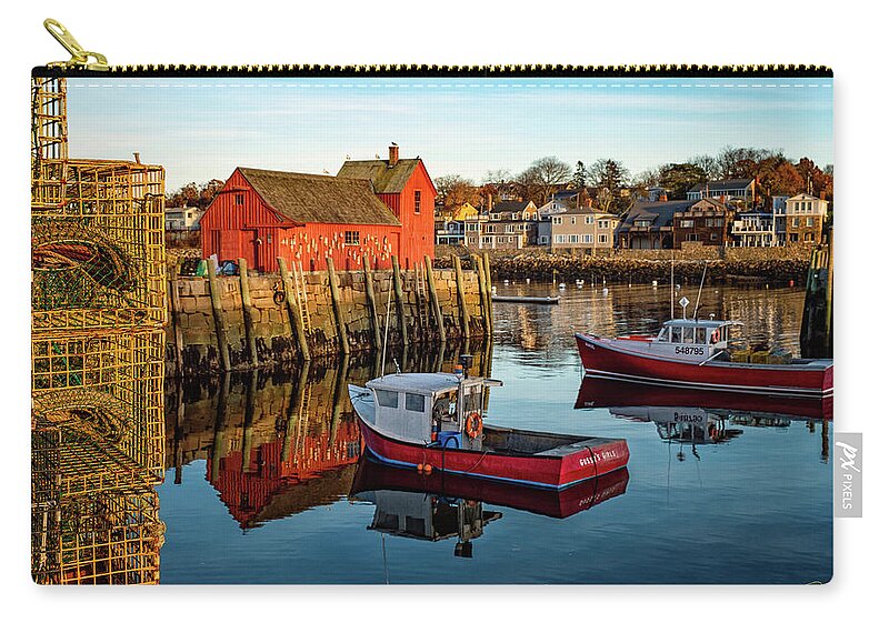 Massachusetts Carry-all Pouch featuring the photograph Lobster Traps, Lobster Boats, and Motif #1 by Jeff Sinon