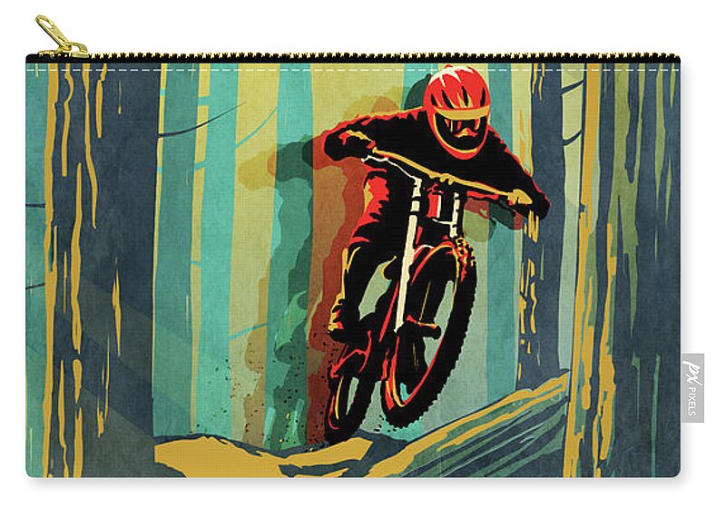 Mountain Bike Zip Pouch featuring the painting Log Jumper by Sassan Filsoof