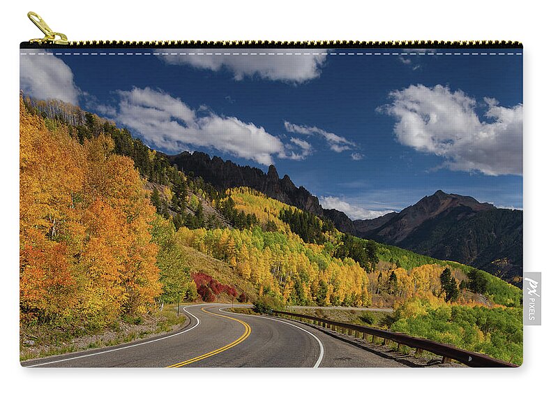 Telluride Zip Pouch featuring the photograph Long and Winding Road by Norma Brandsberg