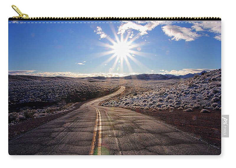 Photo Designs By Suzanne Stout Zip Pouch featuring the photograph Long Winding Road by Suzanne Stout