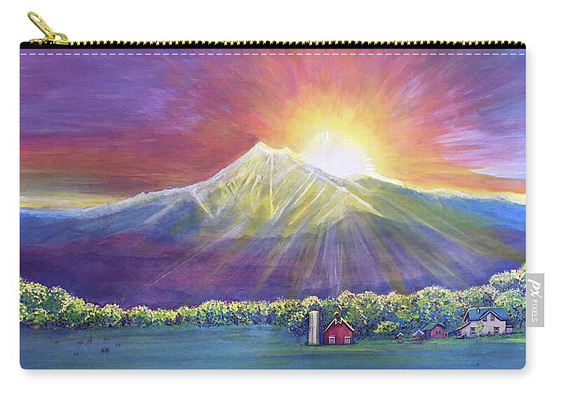 Longs Zip Pouch featuring the painting Longs Peak Colorado by David Sockrider