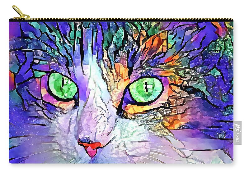 Blue Zip Pouch featuring the digital art Look Deep Into My Striking Cat Eyes by Don Northup