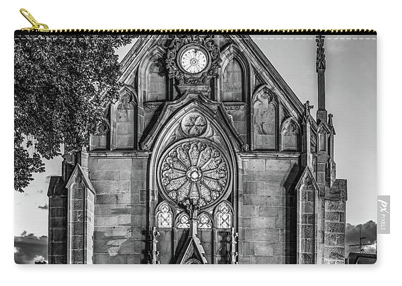 America Zip Pouch featuring the photograph Loretto Chapel of Santa Fe New Mexico - Monochrome Edition by Gregory Ballos