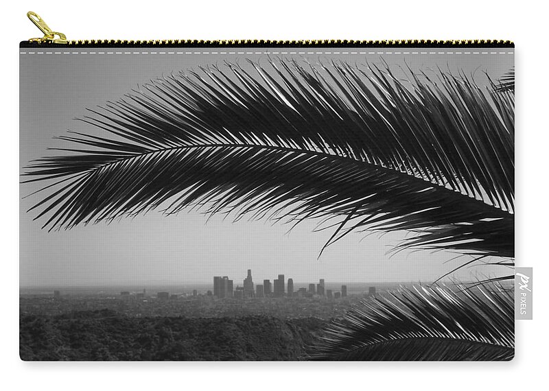 Santa Monica Mountains Zip Pouch featuring the photograph Los Angeles Skyline From Hollywood Hills by Mike Shaffer