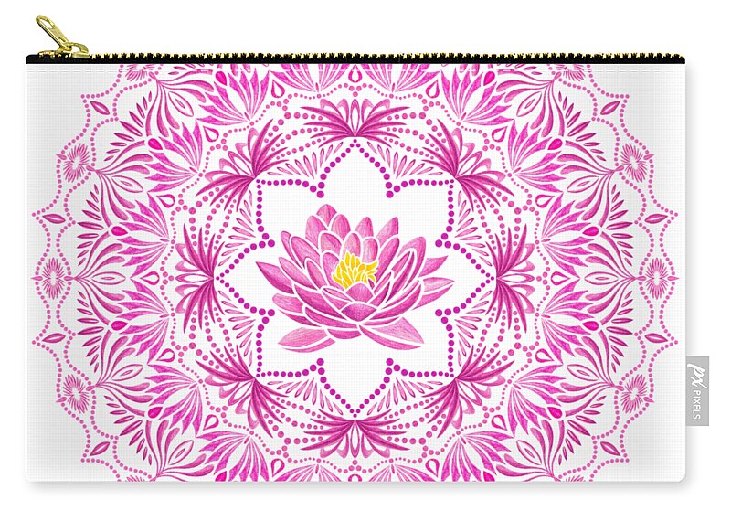 Lotus Zip Pouch featuring the mixed media Lotus Mandala by Heather Schaefer