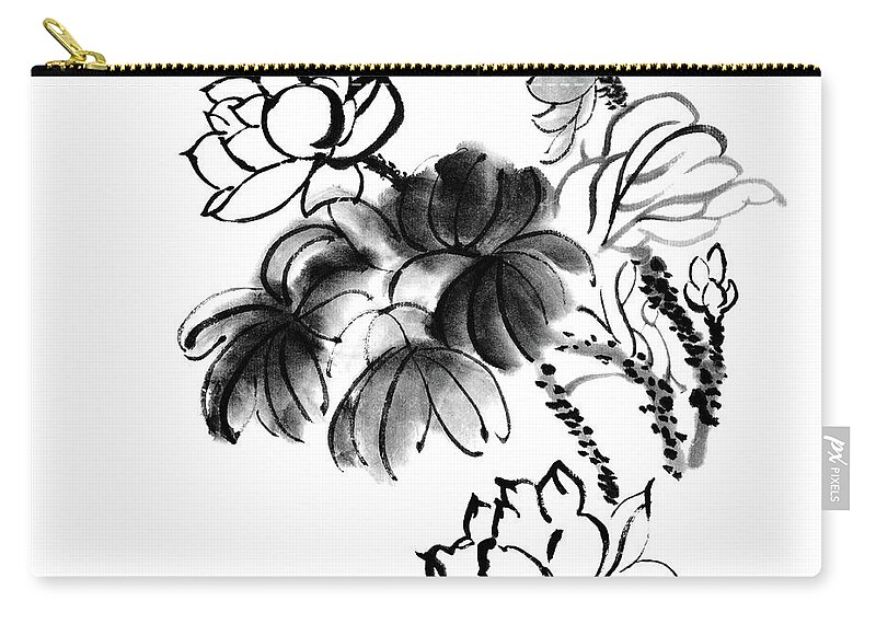 Chinese Culture Zip Pouch featuring the digital art Lotus by Vii-photo