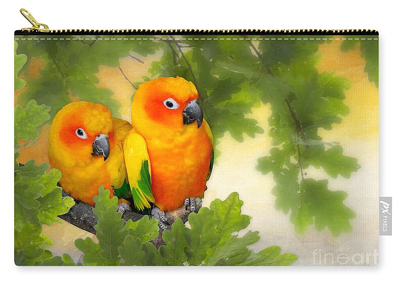 Love Birds Zip Pouch featuring the mixed media Love Birds by Morag Bates