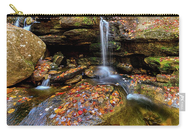Diana's Baths; New Hampshire; New England; Waterfall; Falls; Autumn; Fall; Season; Color; Colorful; Leaves; Rocks; Romantic; Love; Heart; Beat; Relationship; Tender; Emotion; Desire; Landscape; Rob Davies; Photography; Conway; No Person Zip Pouch featuring the photograph Love Heart by Rob Davies