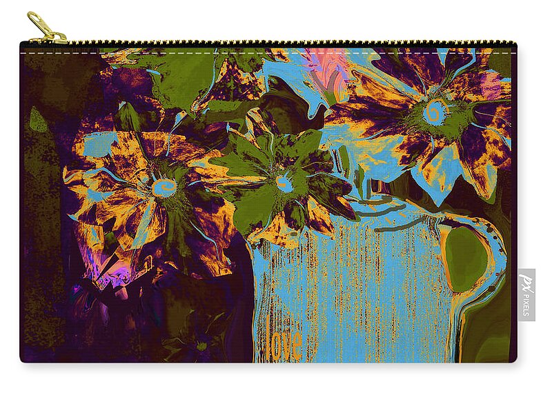 Square Zip Pouch featuring the mixed media Love on the Table by Zsanan Studio