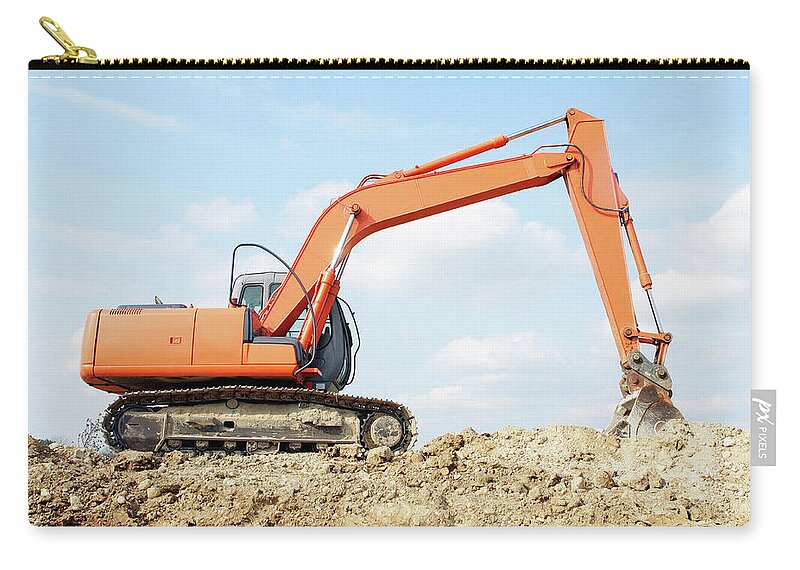 Heap Zip Pouch featuring the photograph Low Angle View Of Construction Excavator by Steven Puetzer