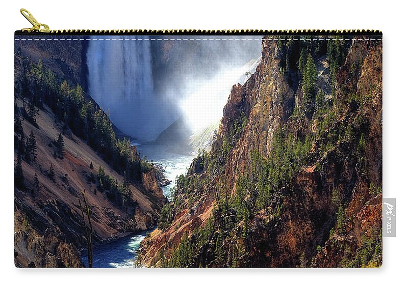 Scenics Zip Pouch featuring the photograph Lower Yellowstone Falls by Alan W Cole