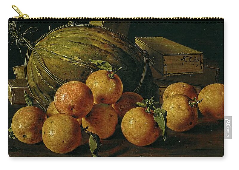 Luis Egidio Melendez Zip Pouch featuring the painting Luis Egidio Melendez / 'Still Life of Oranges, Melons and Boxes of Sweets', Late 18th century. by Luis Melendez -1716-1780-