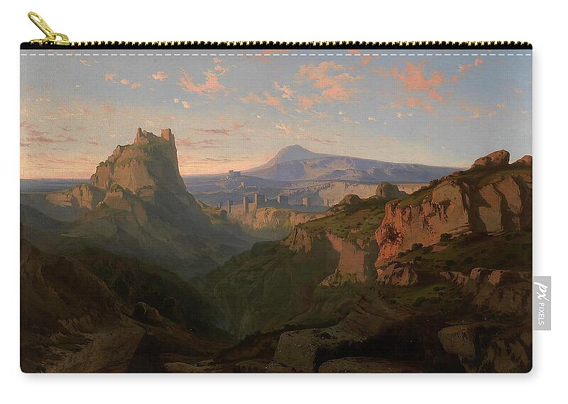 Luis Rigalt Y Farriols Zip Pouch featuring the painting Luis Rigalt y Farriols / 'Pays original -Vista de Montsegur-', 1858, Spanish School. by Lluis Rigalt i Farriols -1814-1894-