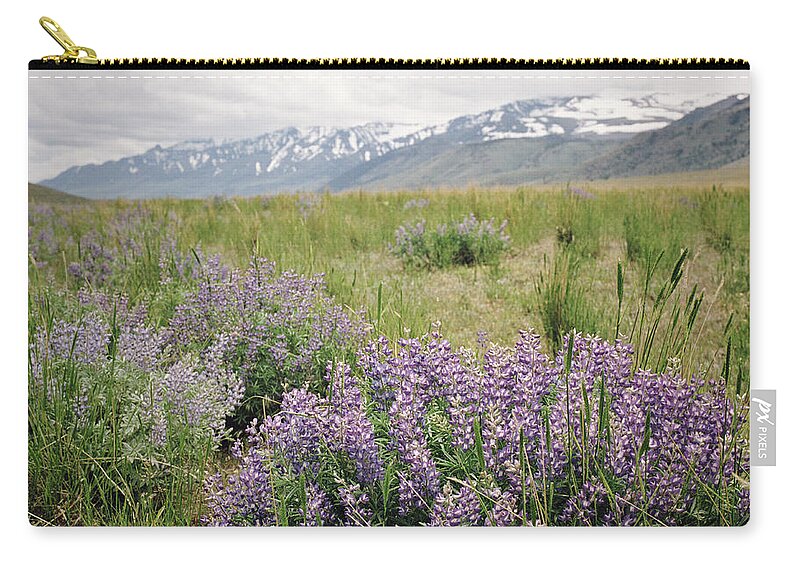 Scenics Zip Pouch featuring the photograph Lupine And Mountain Range by Danielle D. Hughson