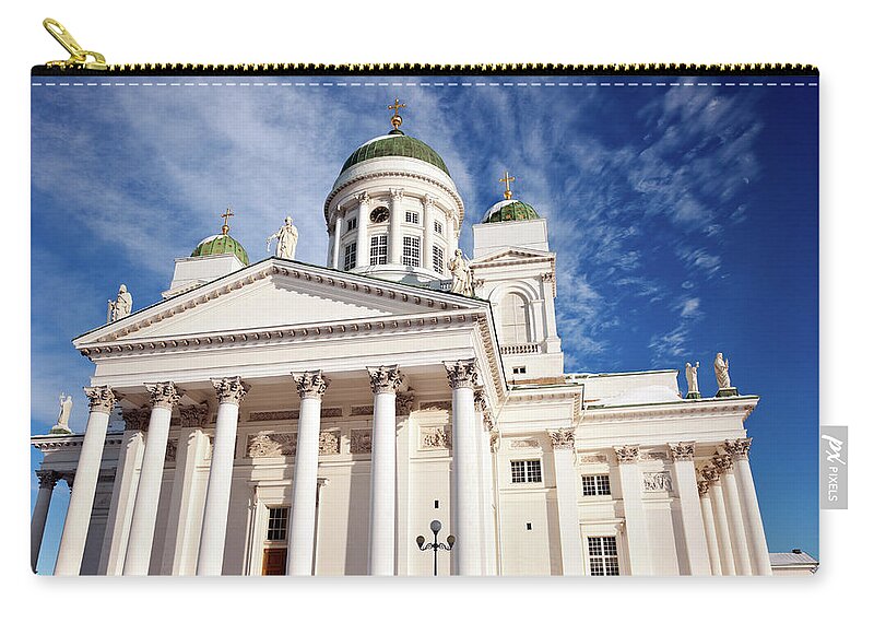 Architectural Column Zip Pouch featuring the photograph Lutheran Cathedral In Helsinki by Henryk Sadura