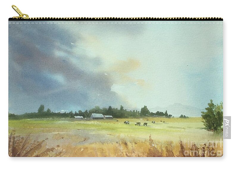 Lynden Zip Pouch featuring the painting Lynden Farm, WA by Watercolor Meditations