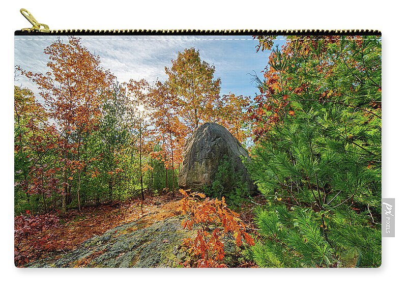 Lynn Zip Pouch featuring the photograph Lynn Woods Dungeon Rock Fall Foliage Lynn Massachusetts by Toby McGuire
