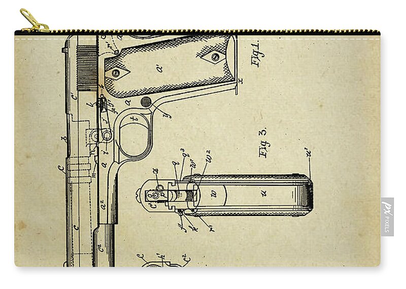 Firearm Zip Pouch featuring the digital art M1911 Browning Pistol Patent by Pheasant Run Gallery