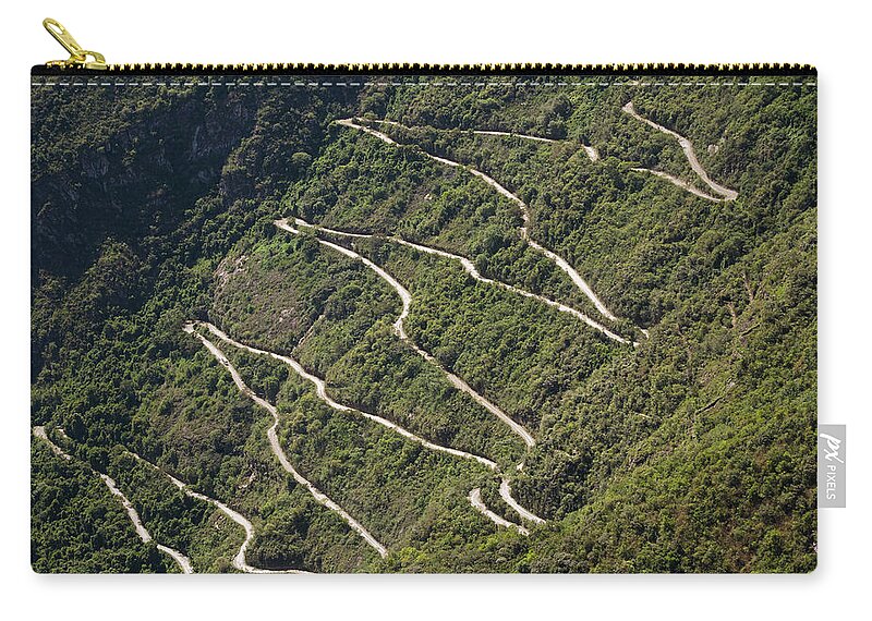 Machu Picchu Zip Pouch featuring the photograph Machu Picchu Access Road, Elevated View by David Madison