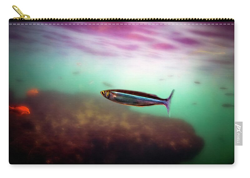 La Jolla Cove Zip Pouch featuring the digital art Mackerel in the Cove by Anthony Jones