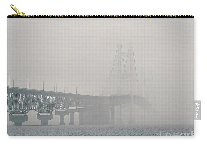 Mackinac Bridge Zip Pouch featuring the photograph Mackinac Bridge Fog by Teresa A and Preston S Cole Photography