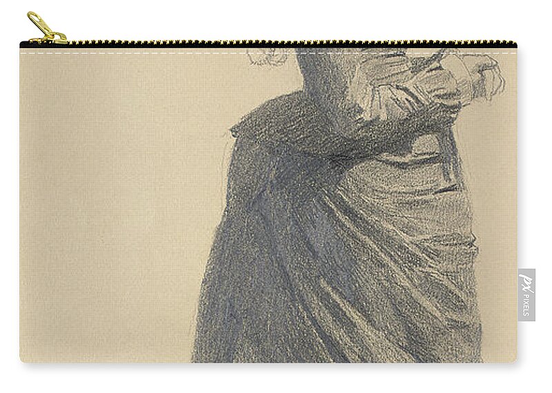 Vasnetsov Zip Pouch featuring the drawing Mademoiselle Eugenie, 1877 by Victor Mikhailovich Vasnetsov