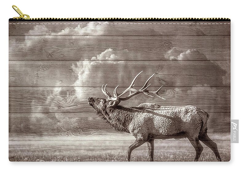 Animals Zip Pouch featuring the photograph Majestic Elk in Sepia by Debra and Dave Vanderlaan