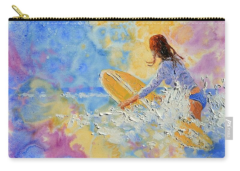 Surfer Zip Pouch featuring the photograph Make a Splash by Lynee Sapere