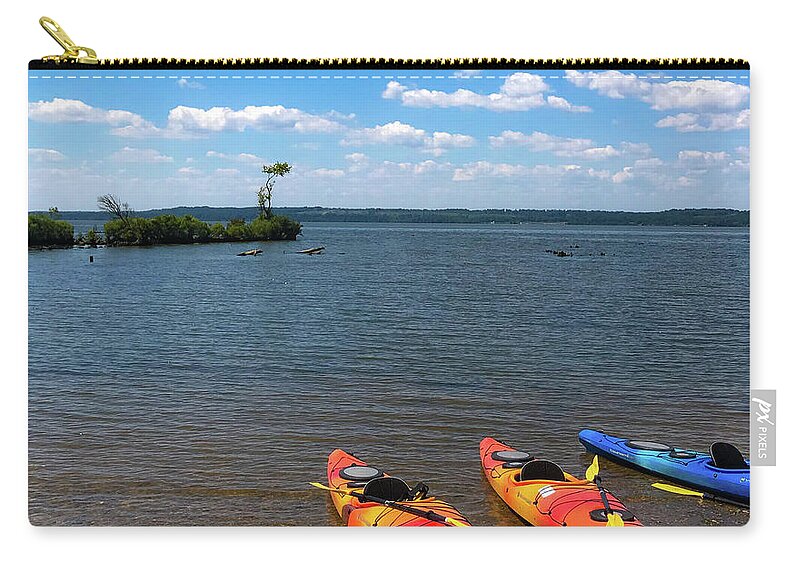 Mallows Bay Zip Pouch featuring the photograph Mallows Bay and Kayaks by Lora J Wilson
