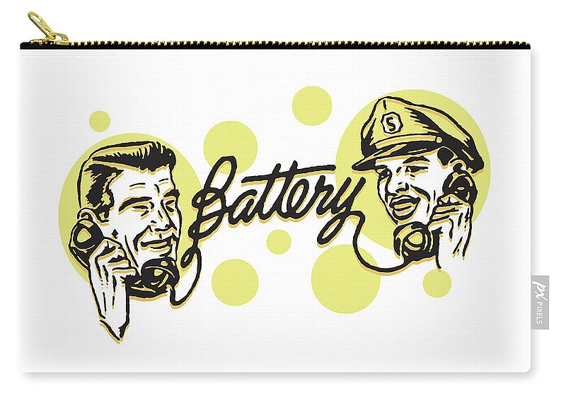 Attendant Zip Pouch featuring the drawing Man and Auto Mechanic on Telephone with the Word Battery in Phone Cord by CSA Images
