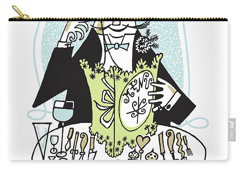 Adult Zip Pouch featuring the drawing Man Eating at Fancy Restaurant by CSA Images