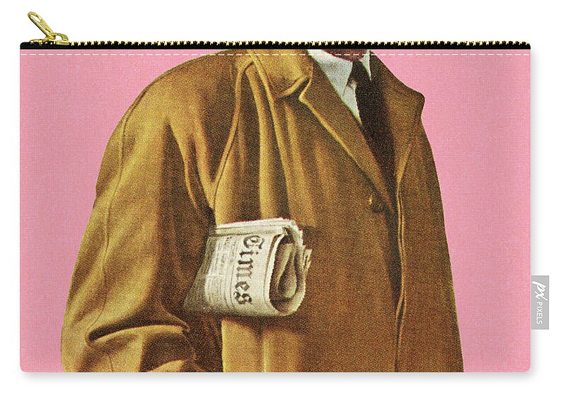 Adult Zip Pouch featuring the drawing Man in Overcoat Holding Newspaper by CSA Images