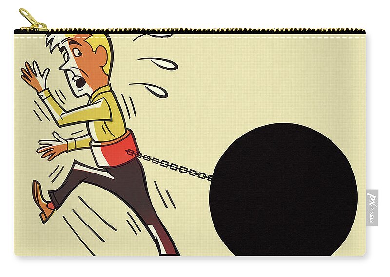 Adult Zip Pouch featuring the drawing Man Tethered to Ball and Chain by CSA Images