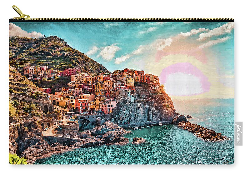 Landscape Zip Pouch featuring the painting Manarola La Spezia Italy - DWP1721005 by Dean Wittle