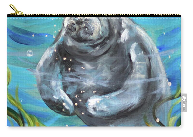 Ocean Zip Pouch featuring the painting Manatee Tres by Linda Olsen
