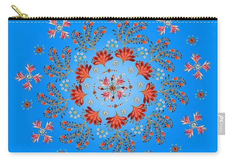 Mandala Zip Pouch featuring the digital art Mandala flowering series#3. Light Blue by Elena Kotliarker