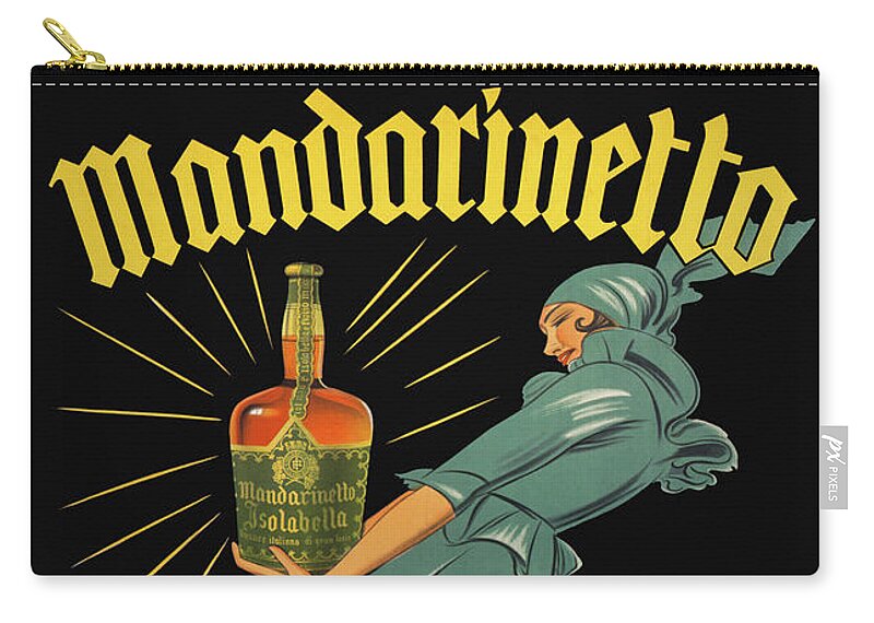 Vintage Zip Pouch featuring the drawing Mandarinetto Vintage Advertising Poster by Vintage Treasure