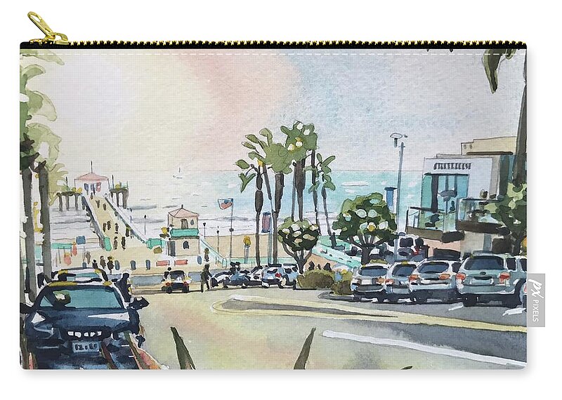 Manhattan Beach Zip Pouch featuring the painting Manhattan Beach #44 by Luisa Millicent