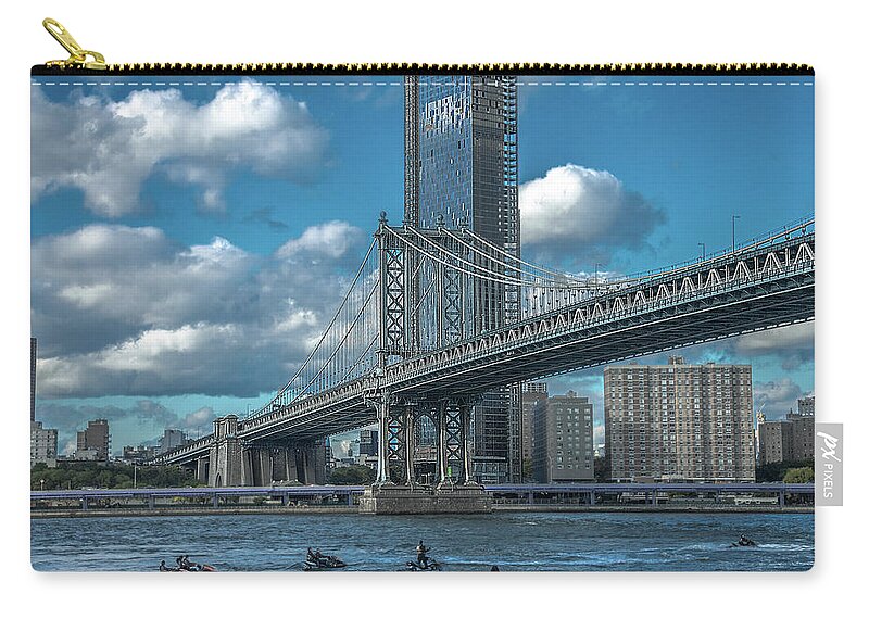 New York Zip Pouch featuring the photograph Manhattan Bridge Playground by Patrick Boening
