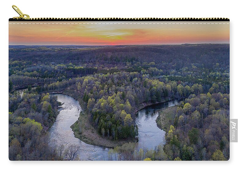 Manistee River Zip Pouch featuring the photograph Manistee River Sunset Aerial Square by Twenty Two North Photography