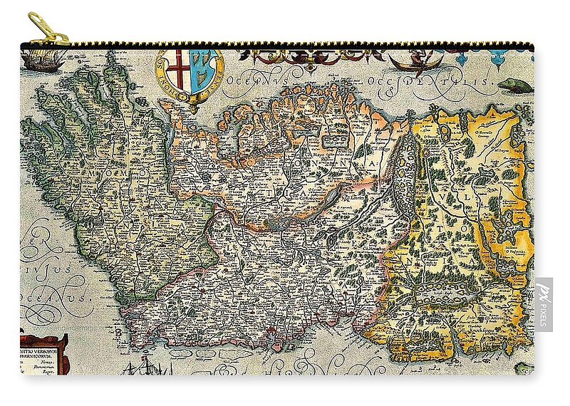 Ireland Zip Pouch featuring the photograph Map of Ireland by Boazio 1586 by Val Byrne