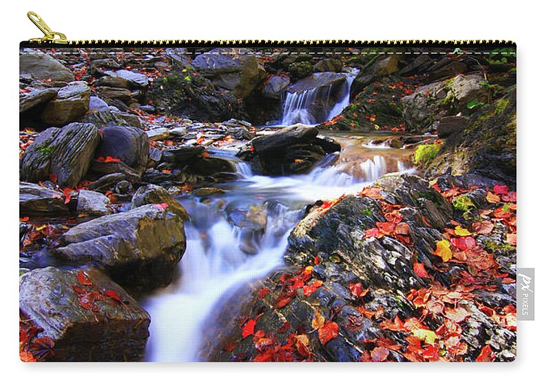 Tranquility Zip Pouch featuring the photograph Maple Leaves And Stream by Samyaoo