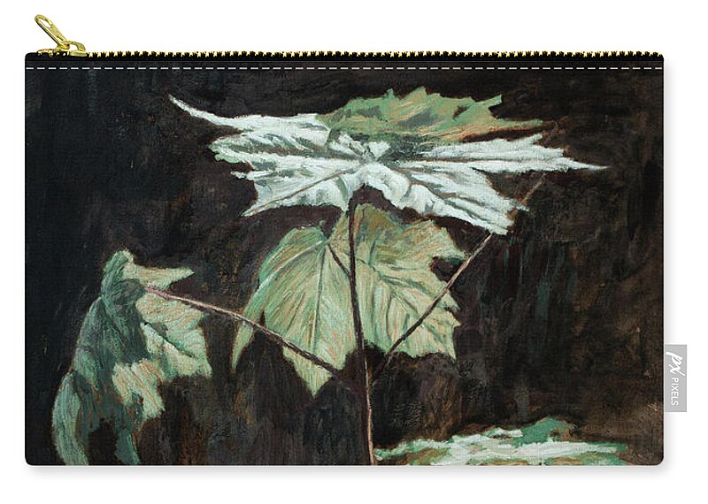 Hans Egil Saele Zip Pouch featuring the painting Maple Sapling with Green Leaves by Hans Egil Saele