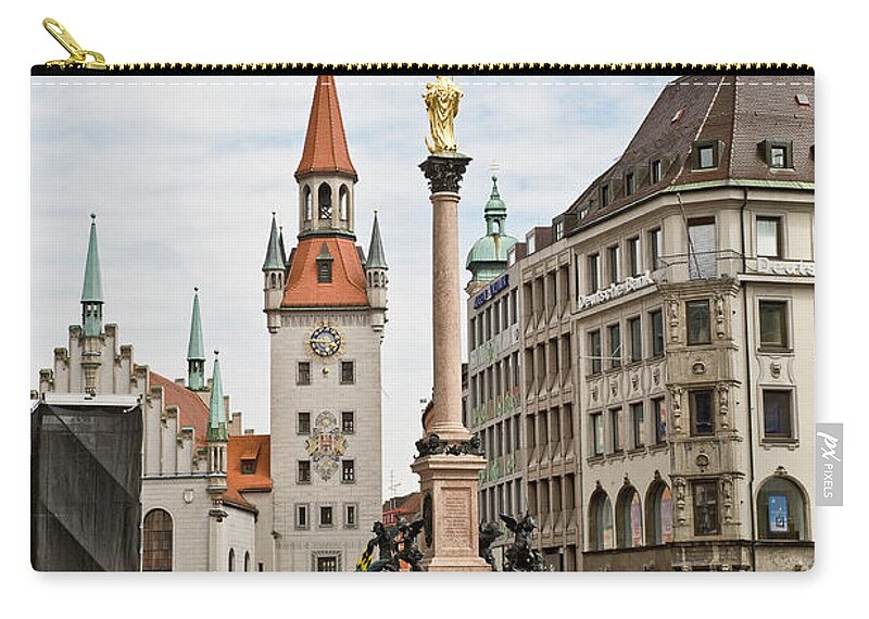 Crowd Zip Pouch featuring the photograph Marienplatz, Bavaria, Munich, Germany by Thomas Winz