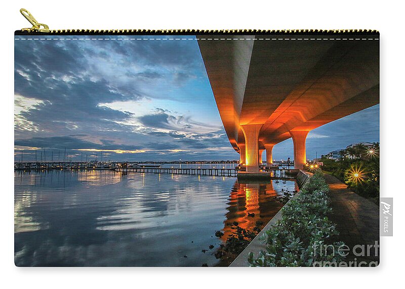 Marina Zip Pouch featuring the photograph Marina Walkway and Bridge by Tom Claud