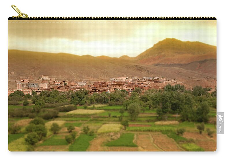 Town Zip Pouch featuring the photograph Marocaine Town With Oasis And Mountains by Artur Debat