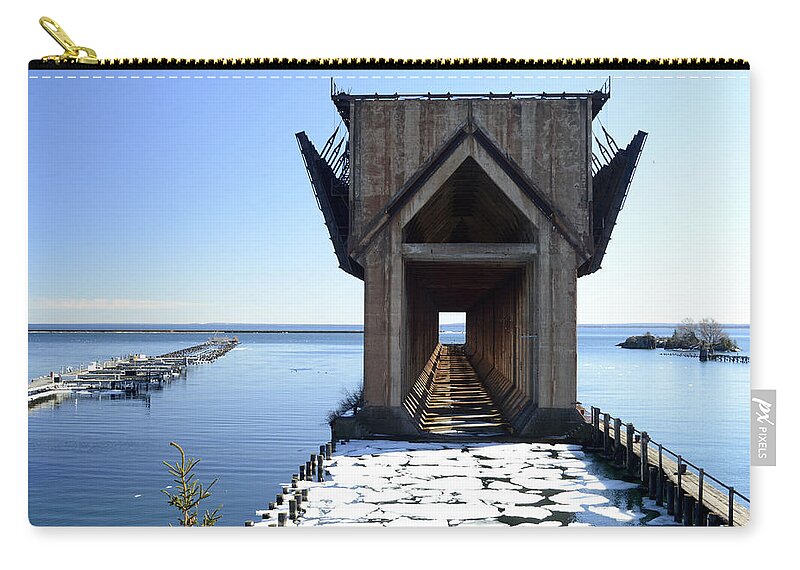 Ore Dock Zip Pouch featuring the photograph Marquette Ore Dock Cathedral by Tom Kelly