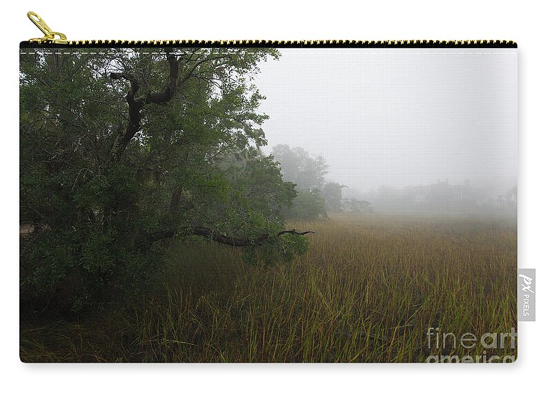 Fog Zip Pouch featuring the photograph Marsh Fog - Rivertowne on the Wando by Dale Powell
